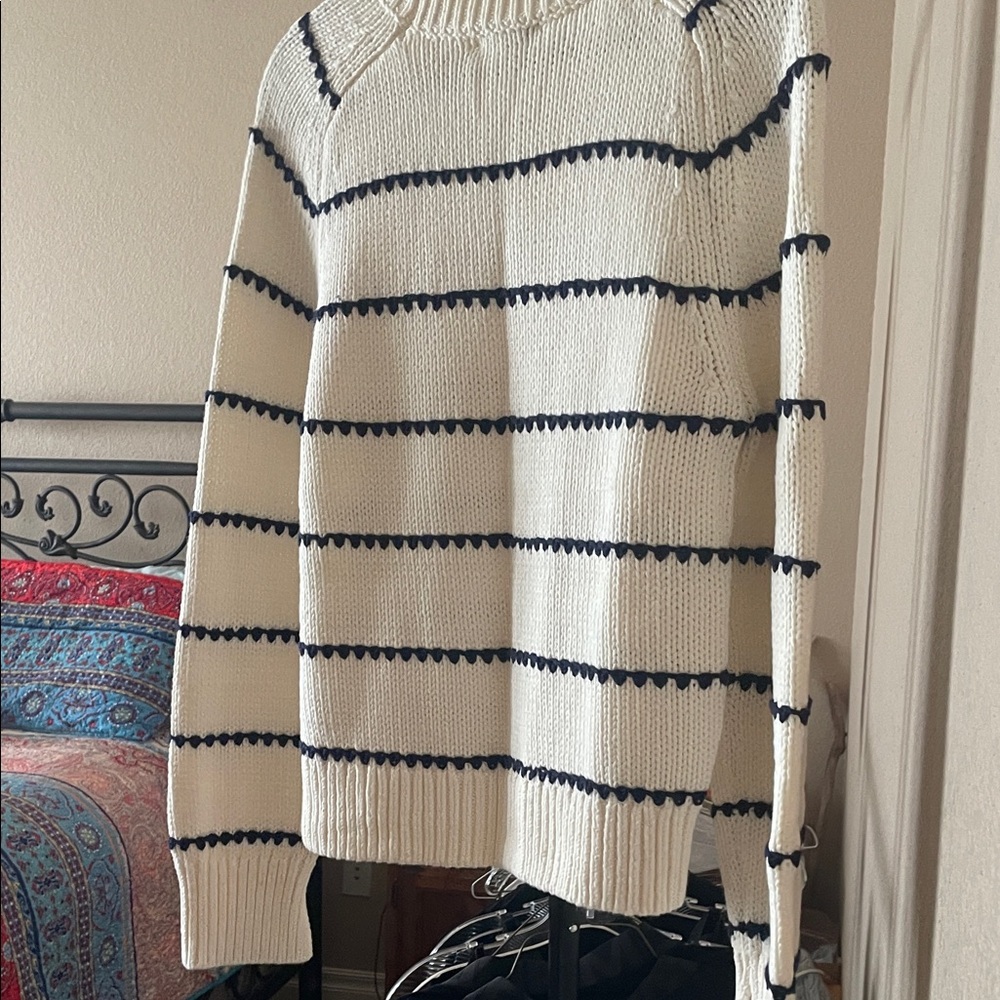 Madewell Ivory and Dark Blue Knit Sweater